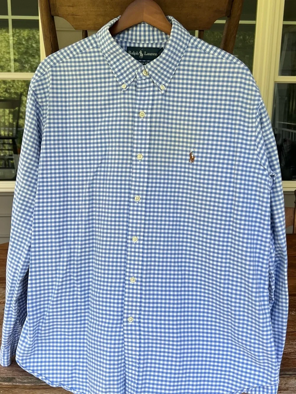 Polo Ralph Lauren Classic Fit Gingham Button Down Shirt Blue White XL Flaw Stain